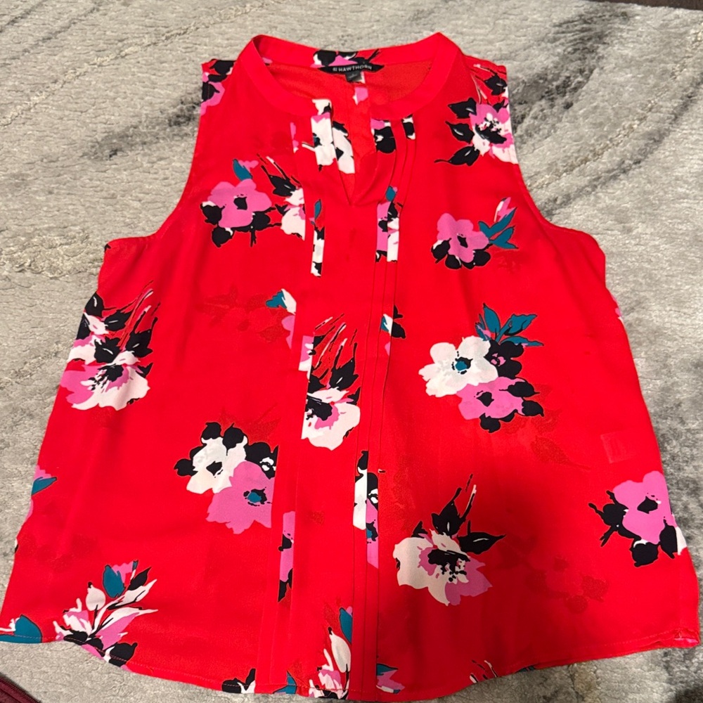 41 Hawthorn Red Floral Sleeveless Blouse